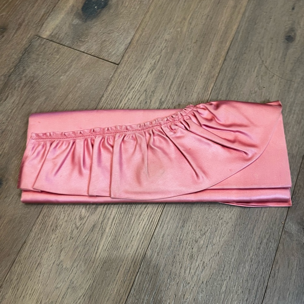 Valentino Coral Pink Satin Ruffle Clutch
